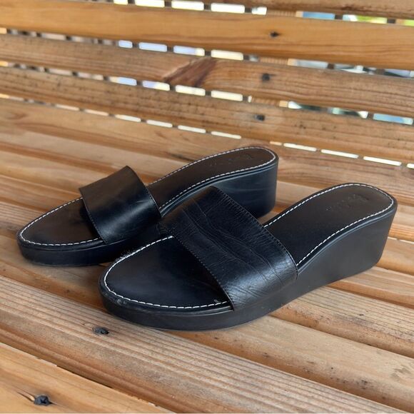 Boden Black Leather Wedge Slide Sandals – Size 38 (US 7.5-8) - Picture 1 of 11
